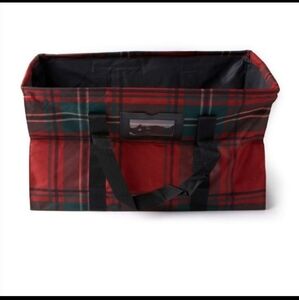Red Plaid Wire Tote Storage  22" x 11" Collapsible by Place & Time BNWT RETIRED